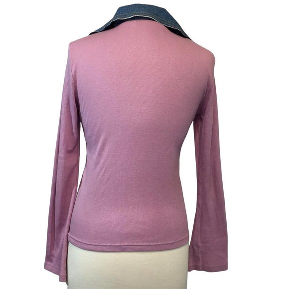 Vintage 1980’s Bubblegum Pullover Top L Womens Denim Collar and Lace-Up Inset Bo - Picture 2 of 8